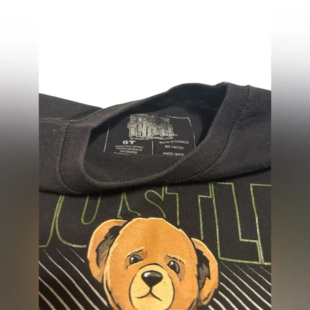 The Children's Place Black Tee with Hustle Bear Graphic